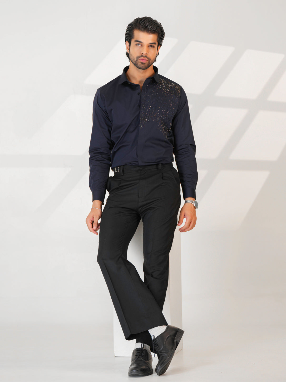 Noir Grid Navy Blue Premium Shirt