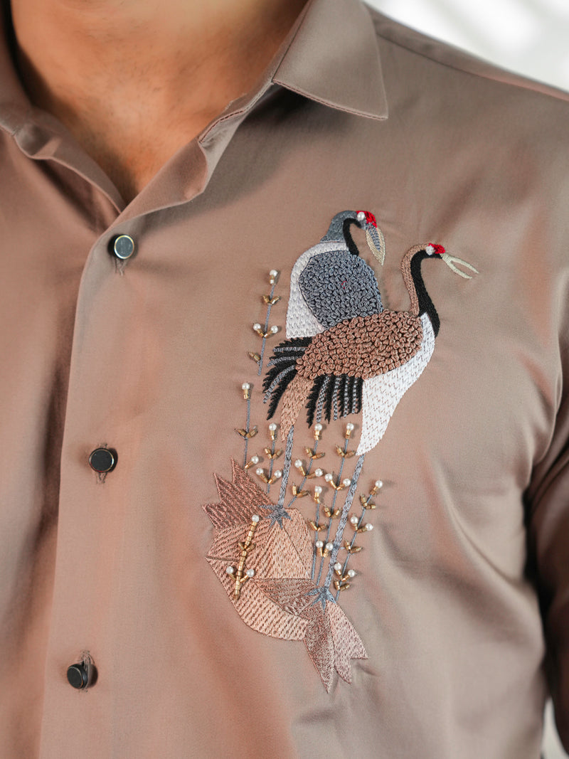 Flamingo Hand Embroidered Designer Shirt
