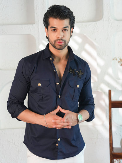 Striking Midnight Navy Butterfly Statement Shirt