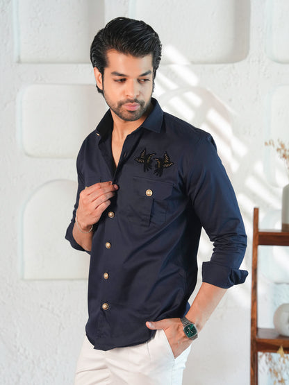 Striking Midnight Navy Butterfly Statement Shirt