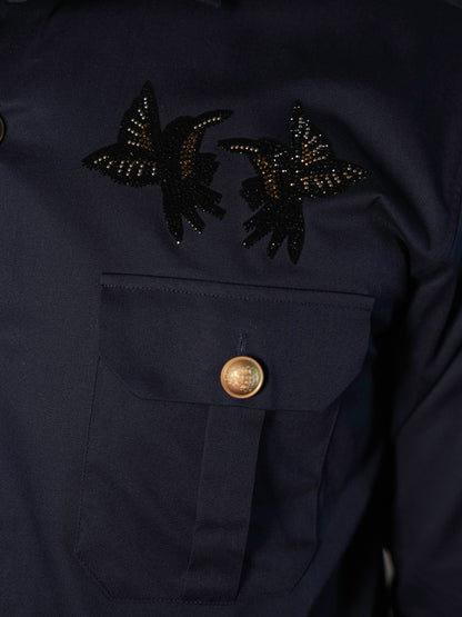Striking Midnight Navy Butterfly Statement Shirt