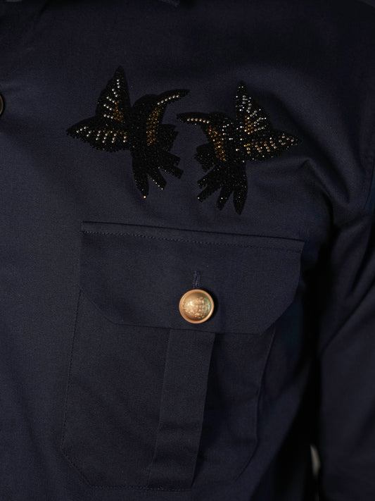 Striking Midnight Navy Butterfly Statement Shirt