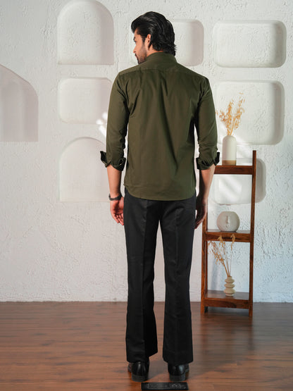 Striking Olive Green Butterfly Statement Shirt