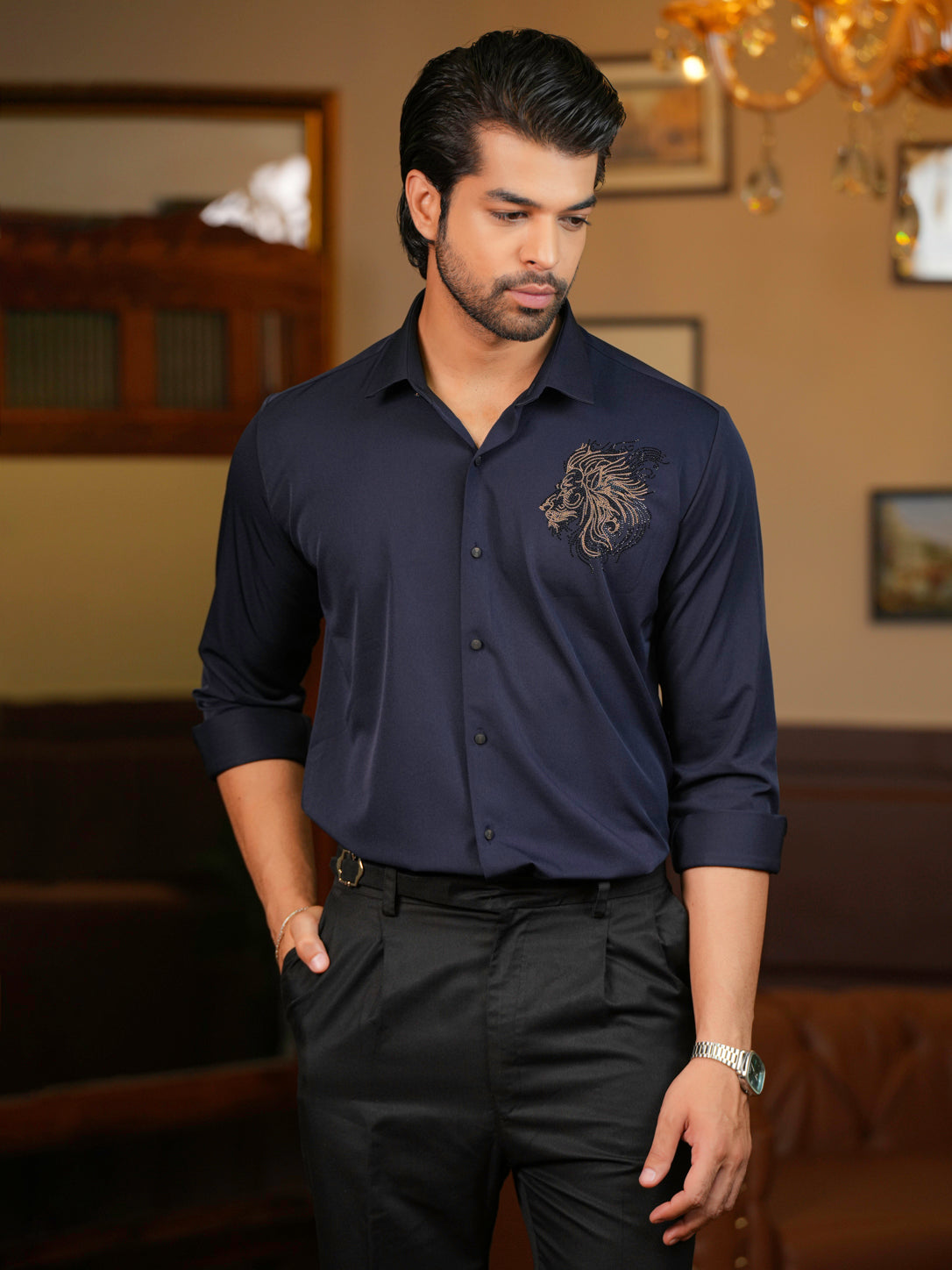Royal Tiger Navy Blue Mens Shirt