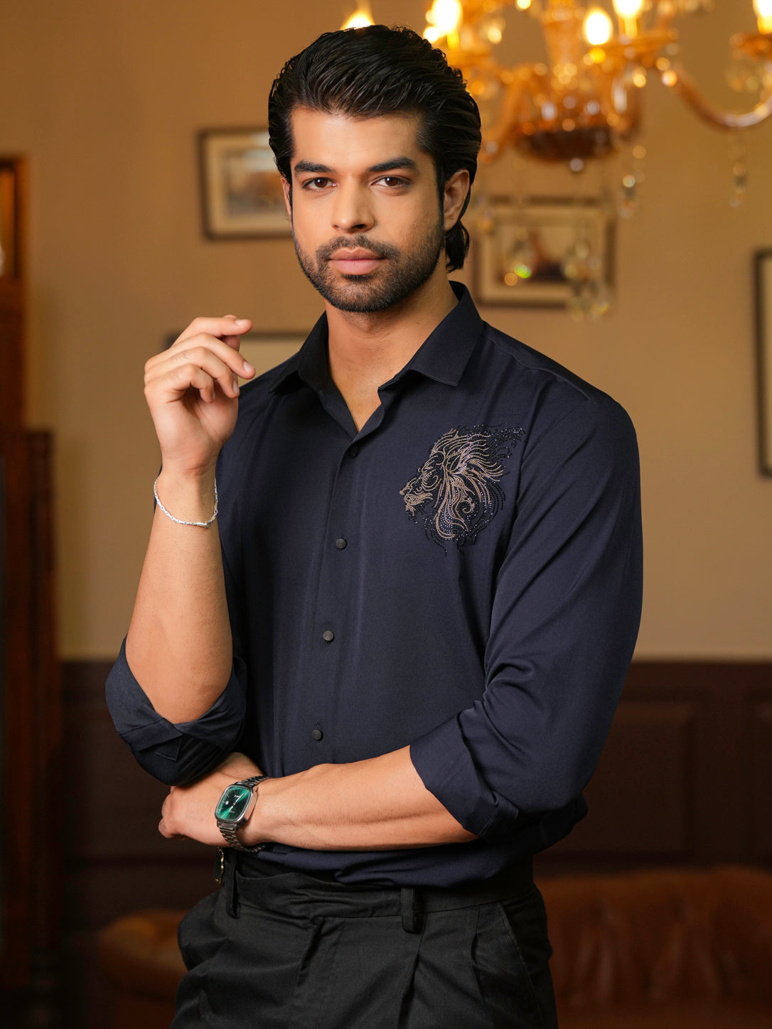 Royal Tiger Navy Blue Mens Shirt