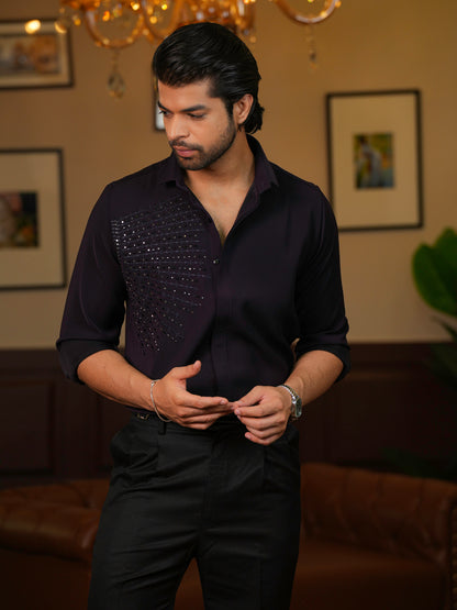 Geomatric Embroidery Men's Shirt For Cocktail
