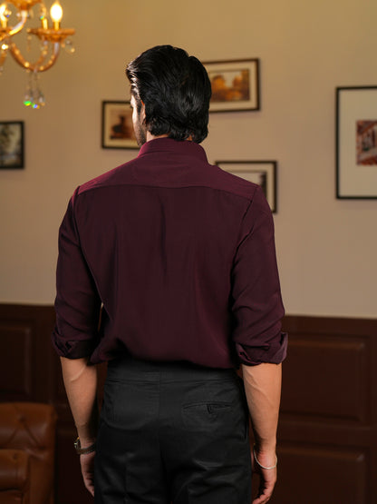 Geometric Wine Embroidery Men's Shirt For Cocktail