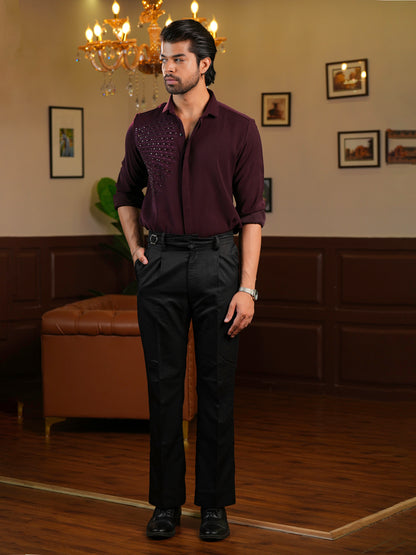 Geometric Wine Embroidery Men's Shirt For Cocktail