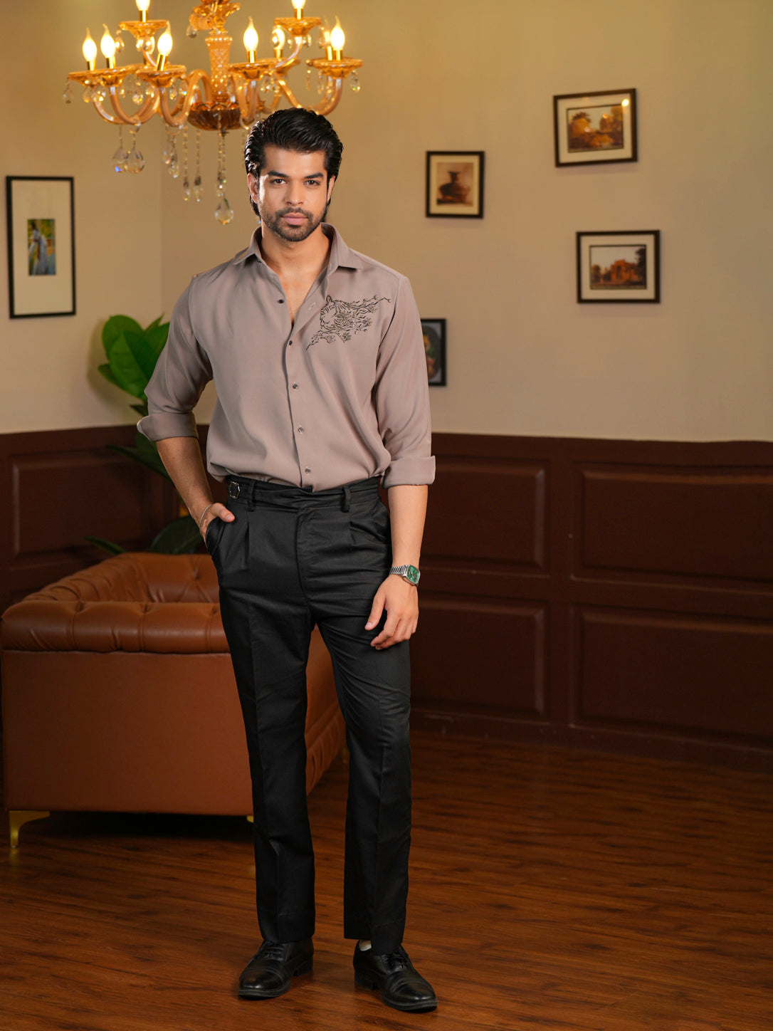Tiger Crest Pearl Work Designer Shirt