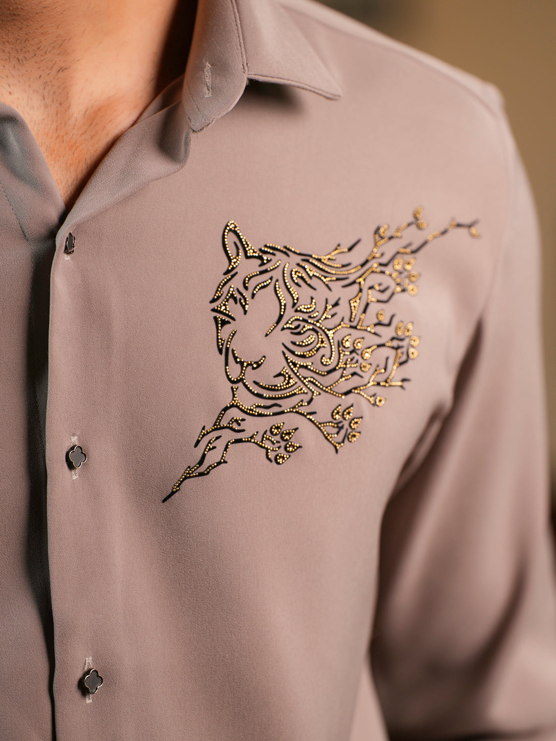 Tiger Crest Pearl Work Designer Shirt