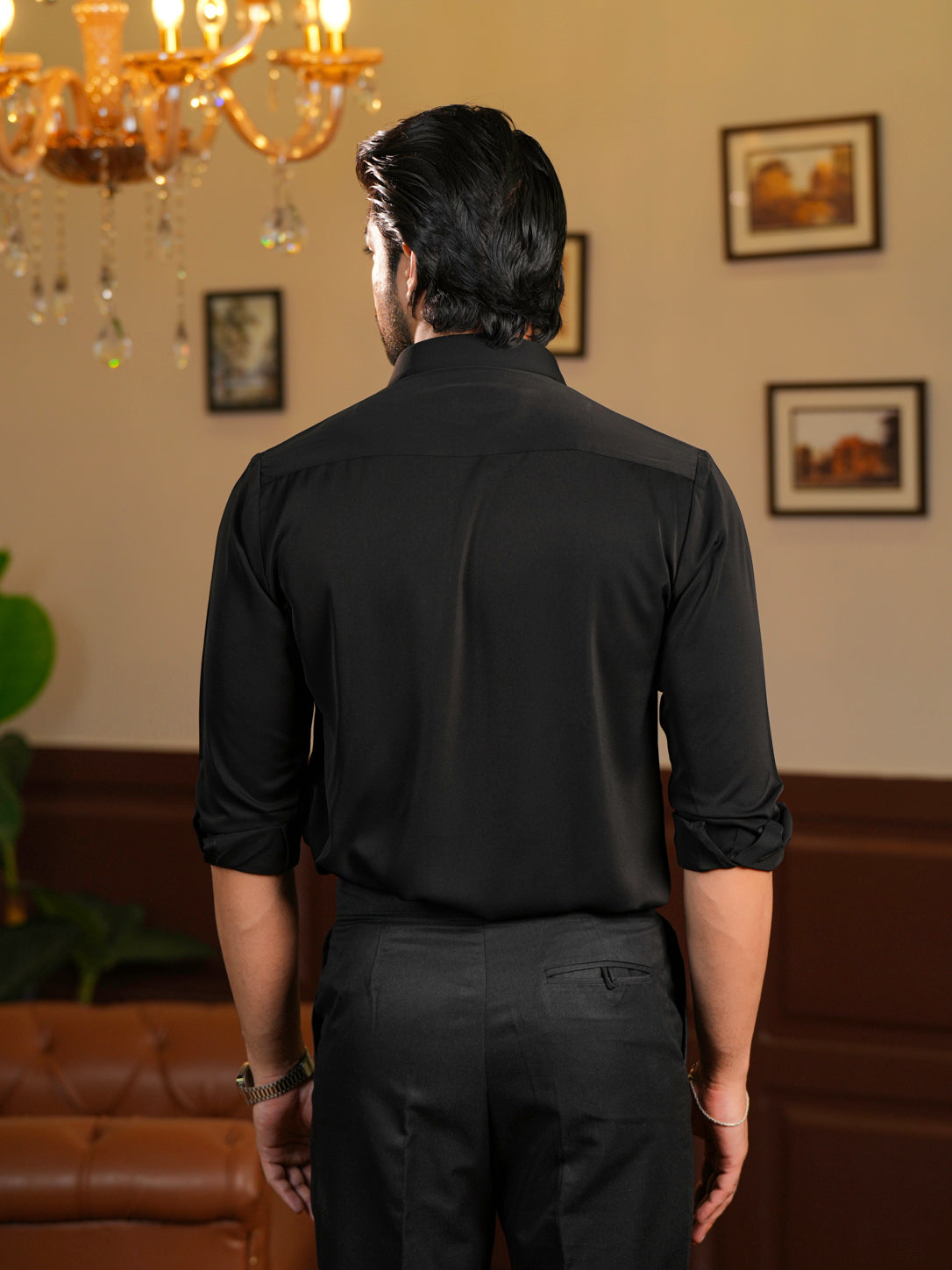 Black Horse Motif Party Wear Shirt