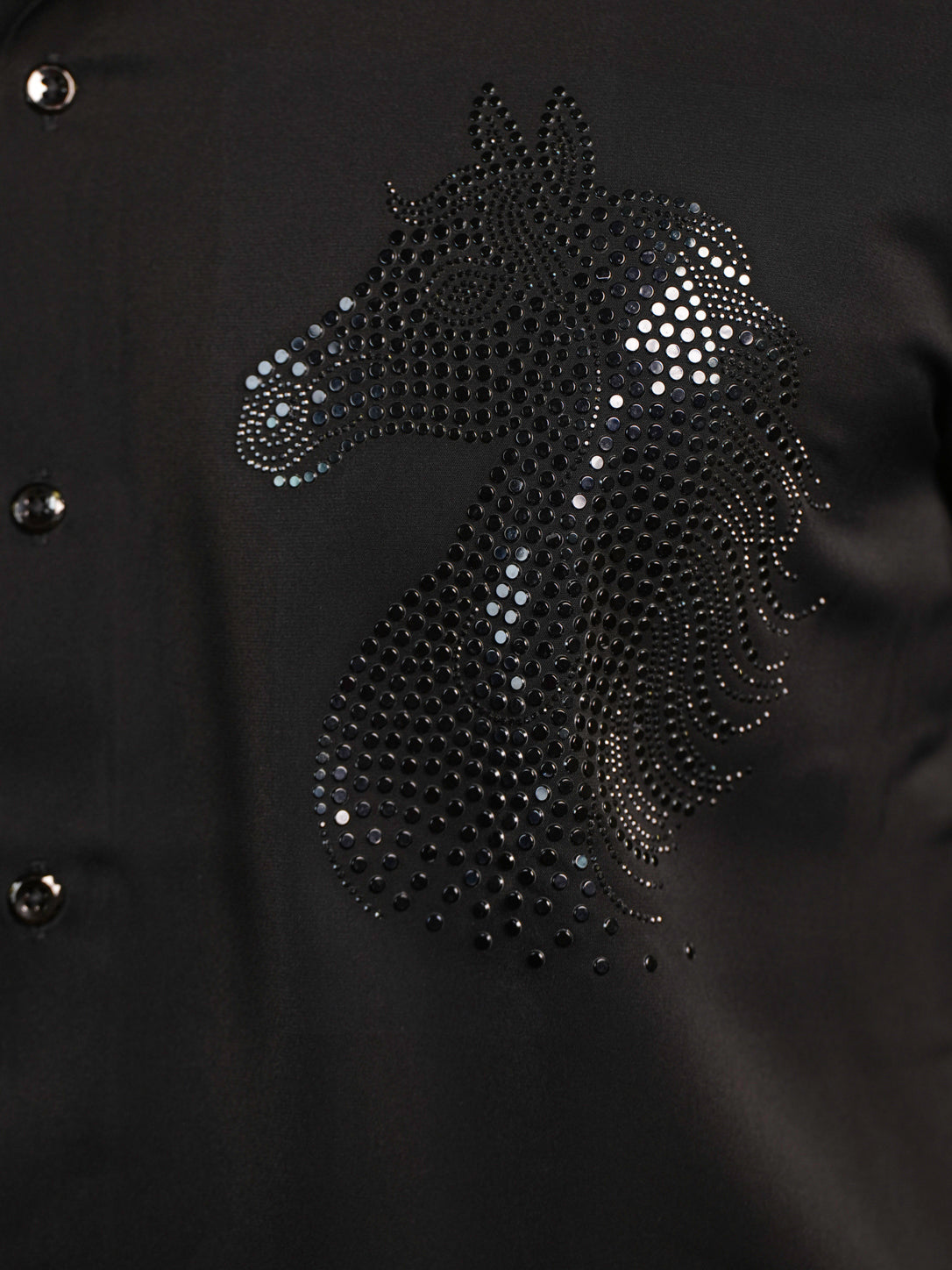Black Horse Motif Party Wear Shirt