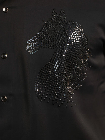 Black Horse Motif Party Wear Shirt