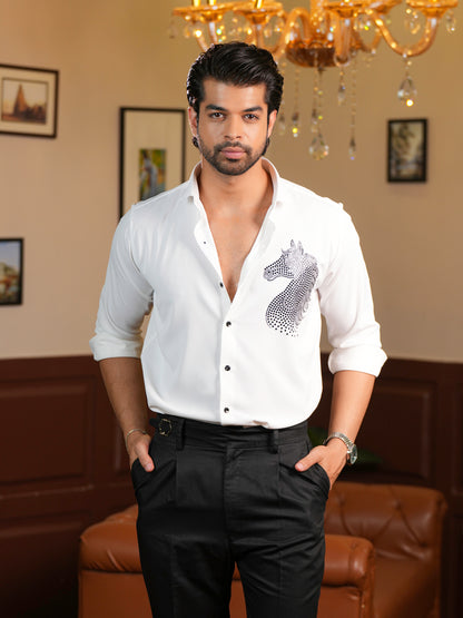 White Horse Motif Party Wear Shirt