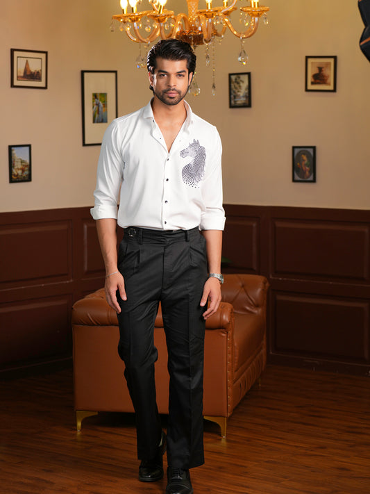 White Horse Motif Party Wear Shirt