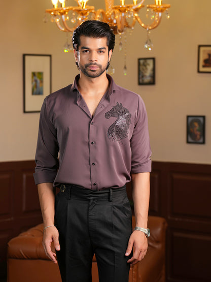 Mauve Horse Motif Party Wear Shirt