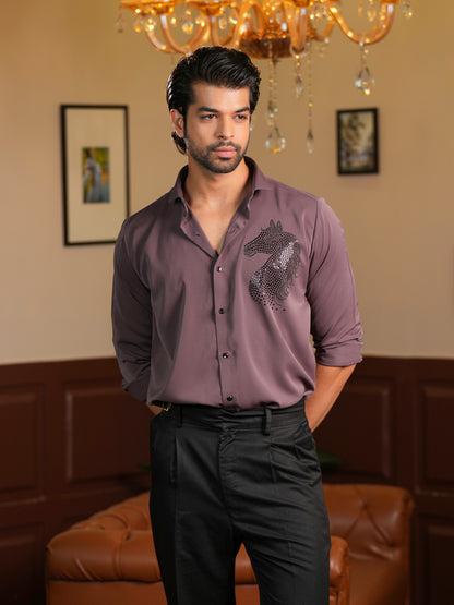Mauve Horse Motif Party Wear Shirt