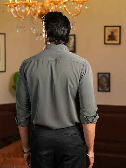 Olive Green Horse Motif Party Wear Shirt