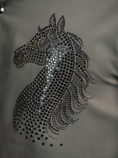 Olive Green Horse Motif Party Wear Shirt