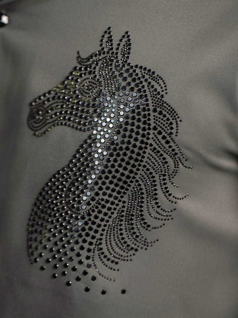 Olive Green Horse Motif Party Wear Shirt
