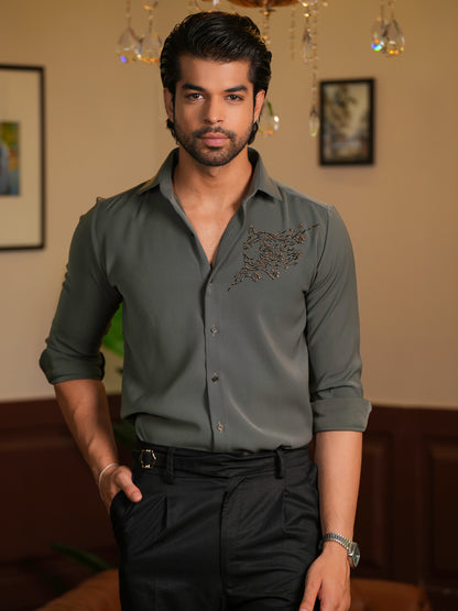 Tiger Crest Grey Work Designer Shirt