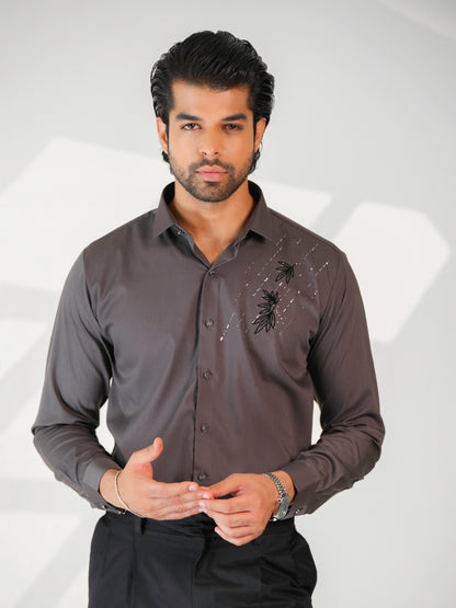 Charcoal Grey Floral Party Wear Shirt