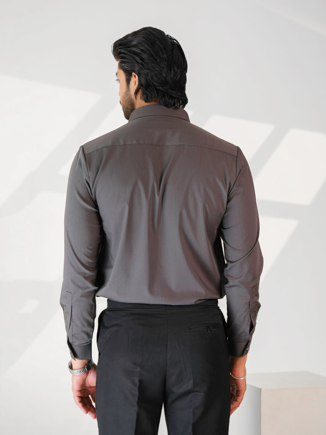 Charcoal Grey Floral Party Wear Shirt