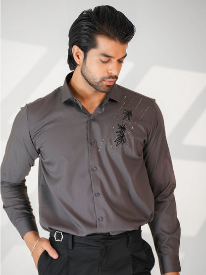 Charcoal Grey Floral Party Wear Shirt
