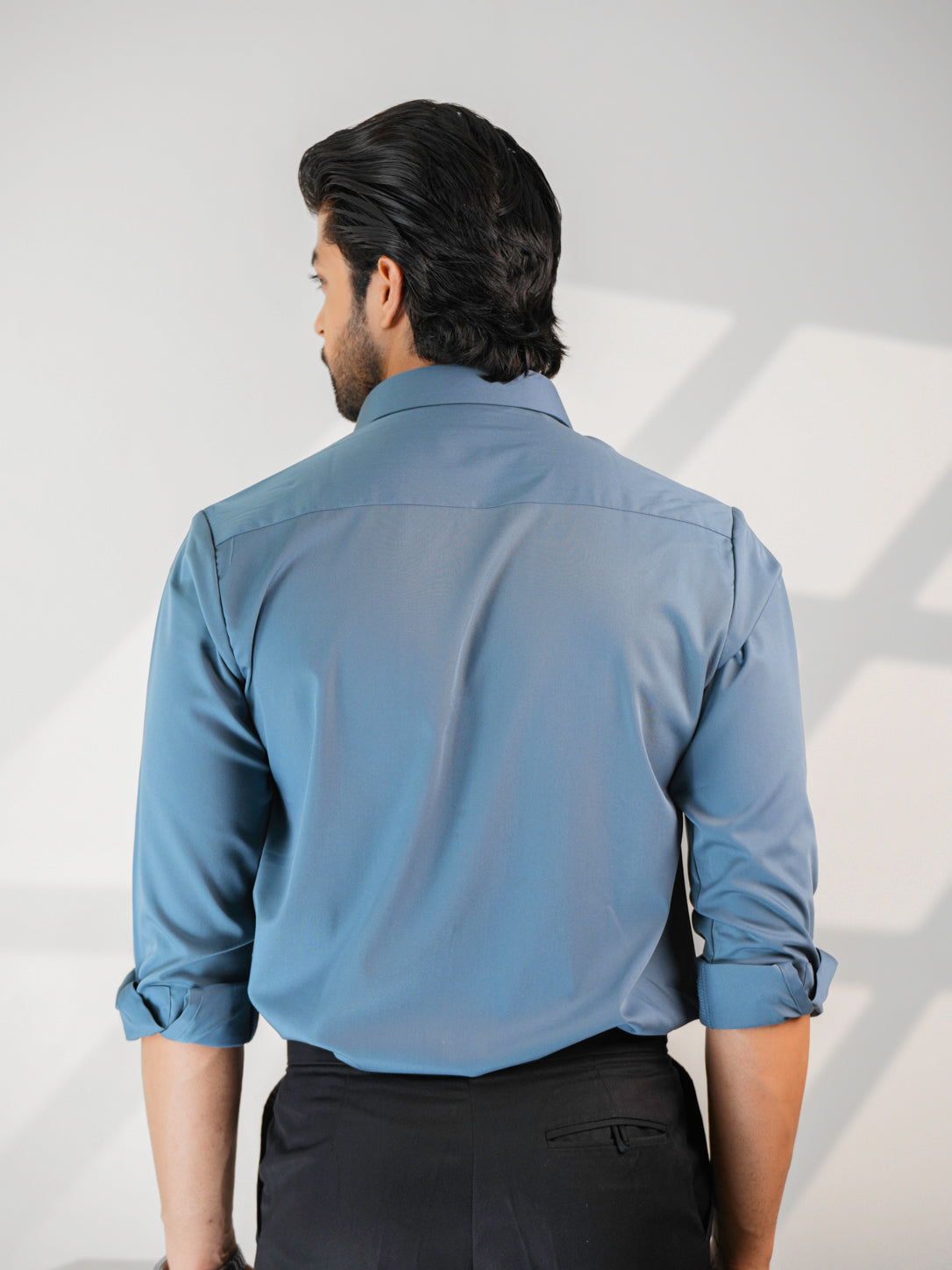 Teal Blue Floral Party Wear Shirt