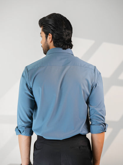 Teal Blue Floral Party Wear Shirt