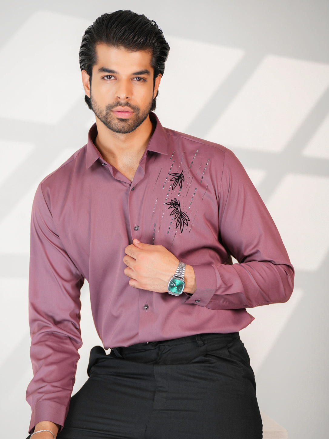 Mauve Floral Party Wear Shirt