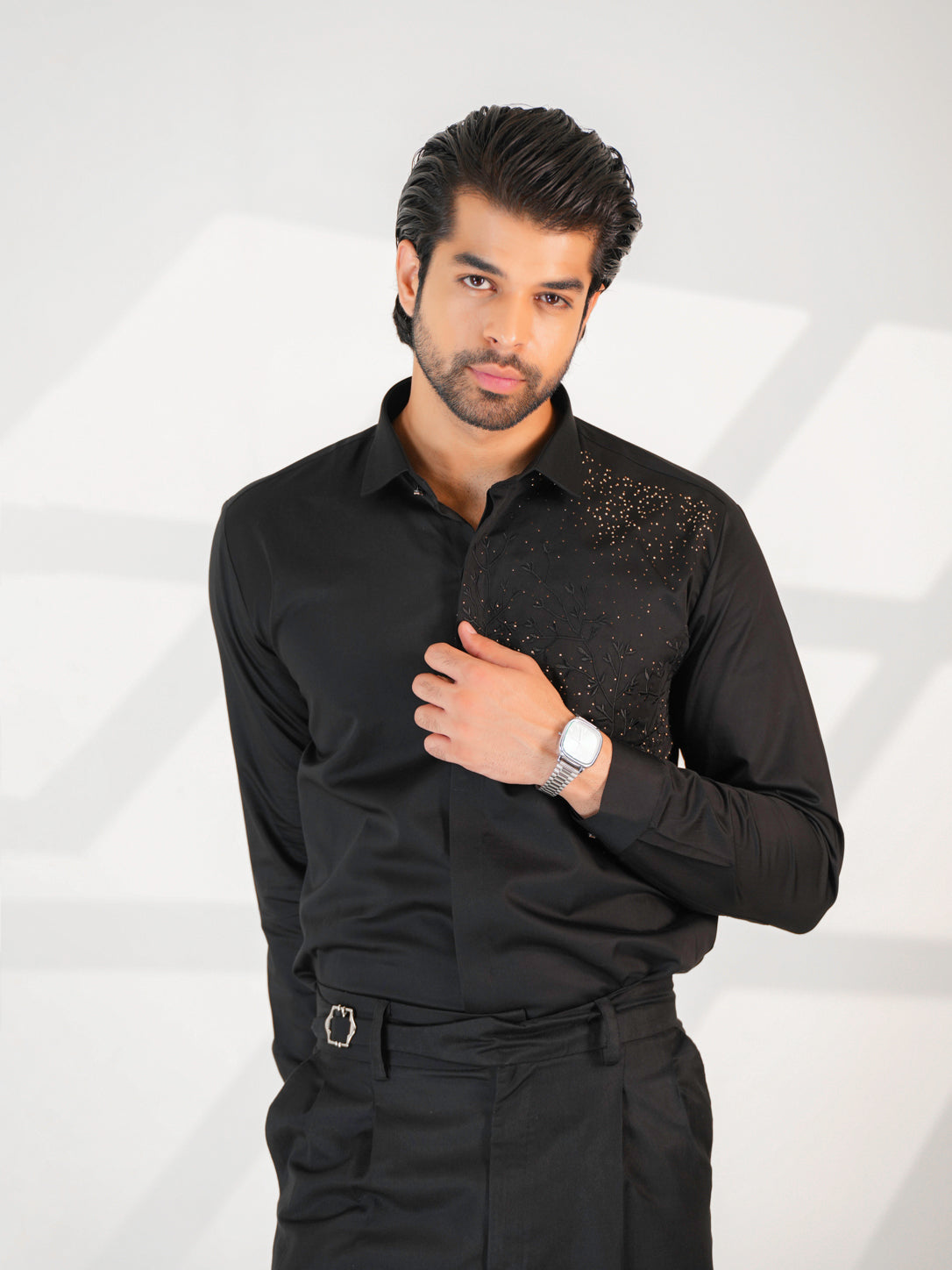 Noir Grid Black Premium Shirt