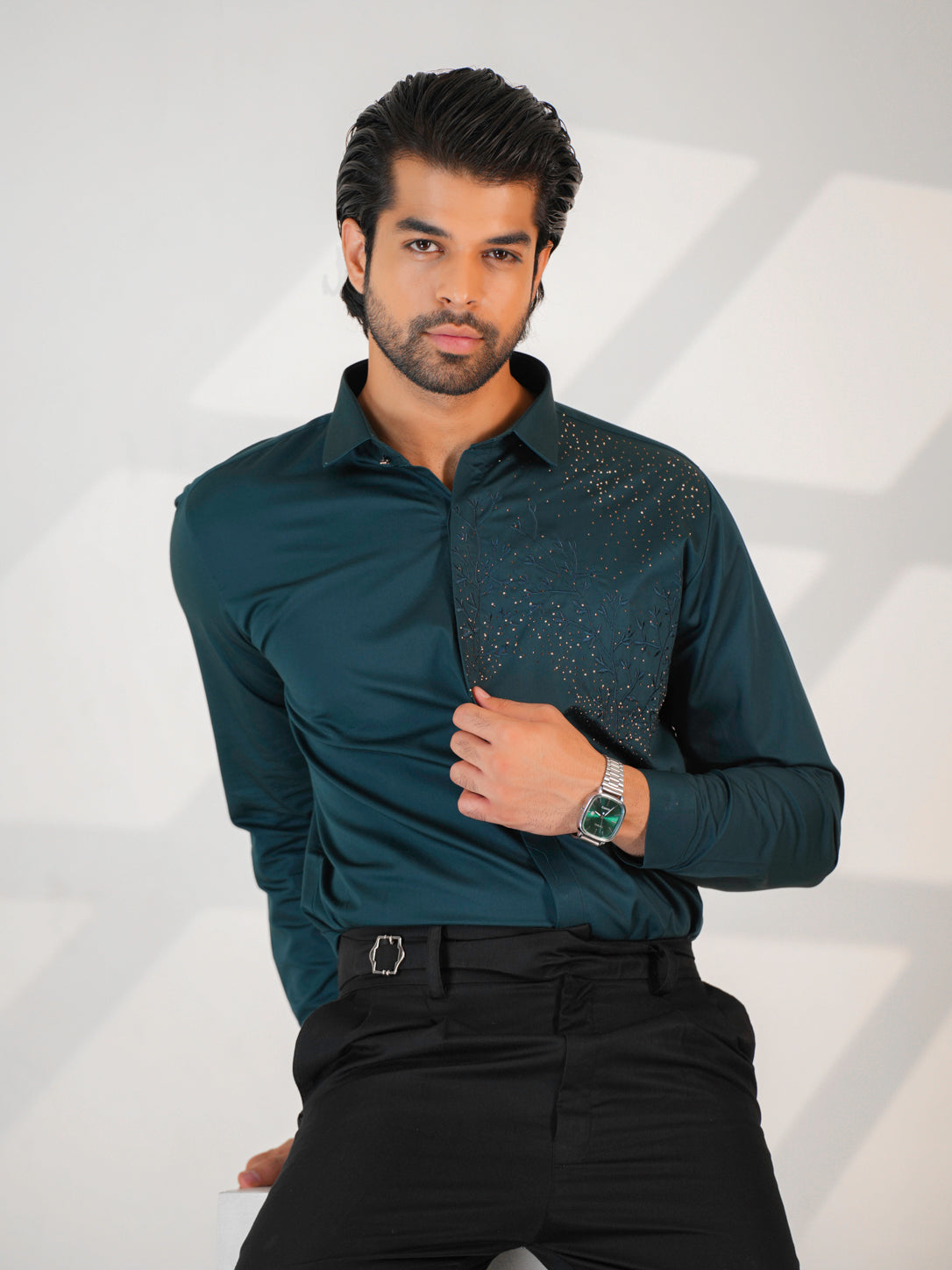Noir Grid Teal Green Premium Shirt
