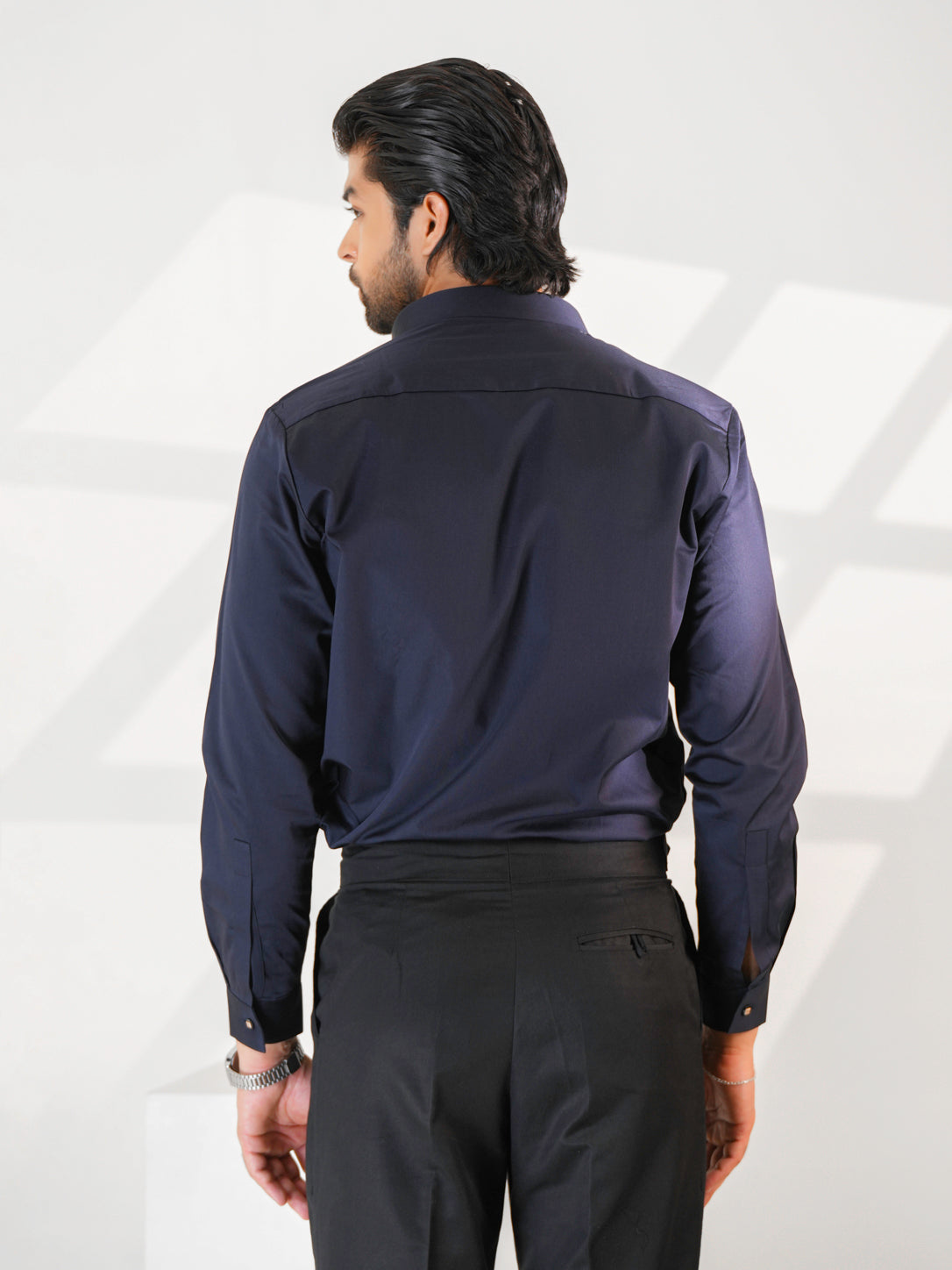 Noir Grid Navy Blue Premium Shirt