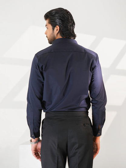 Noir Grid Navy Blue Premium Shirt