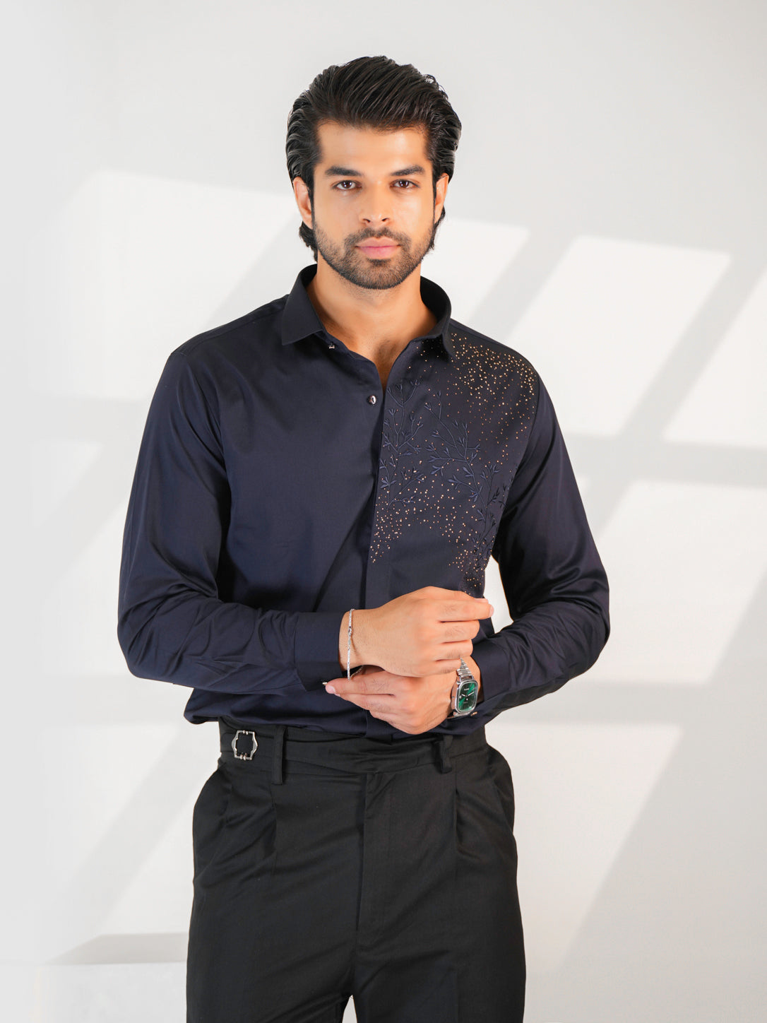 Noir Grid Navy Blue Premium Shirt