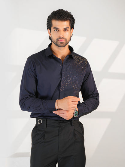 Noir Grid Navy Blue Premium Shirt