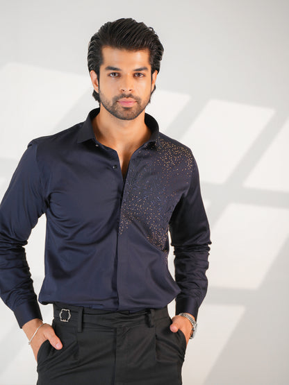 Noir Grid Navy Blue Premium Shirt