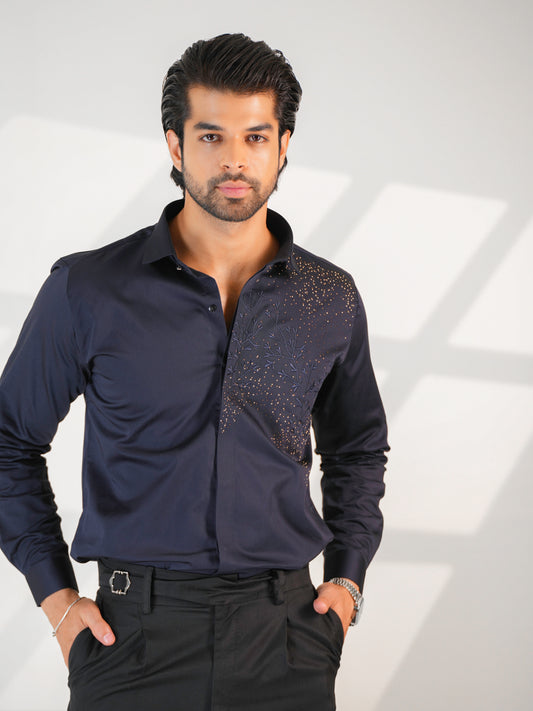 Noir Grid Navy Blue Premium Shirt