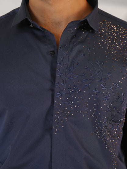 Noir Grid Navy Blue Premium Shirt
