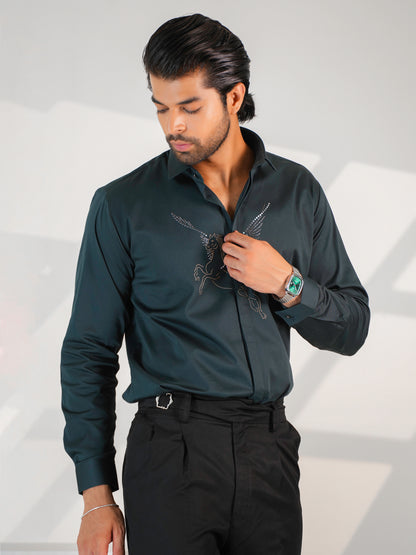 Midnight Horse Embellished Duskgrey Premium Formal Shirt