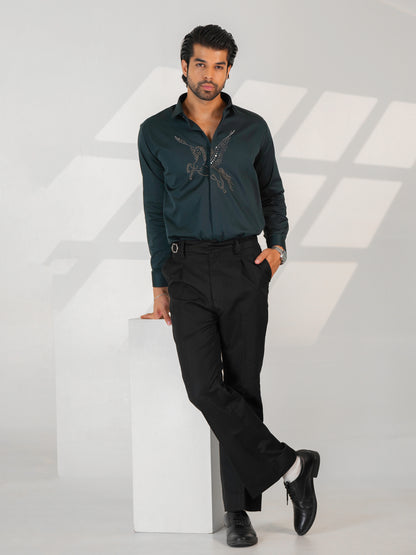 Midnight Horse Embellished Duskgrey Premium Formal Shirt