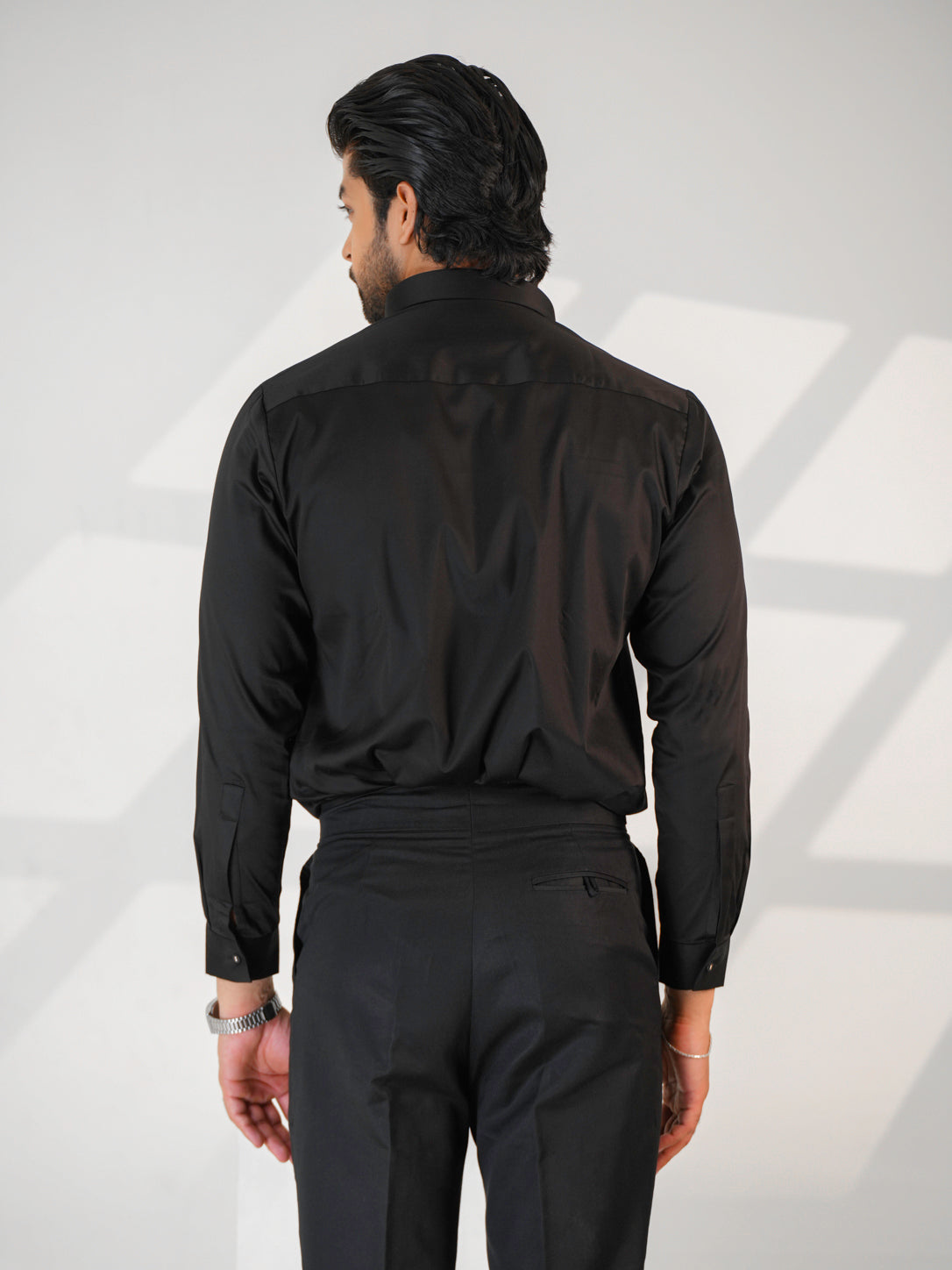 Midnight Horse Embellished Black Premium Formal Shirt