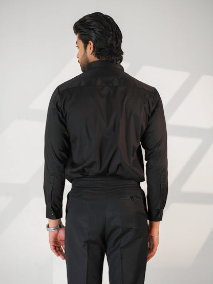 Midnight Horse Embellished Black Premium Formal Shirt