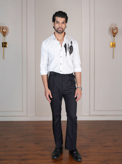 White Abstract Formal Shirt