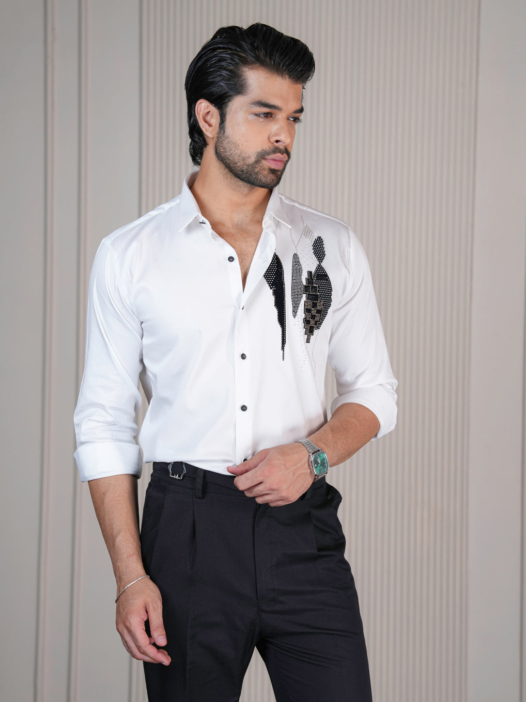 White Abstract Formal Shirt