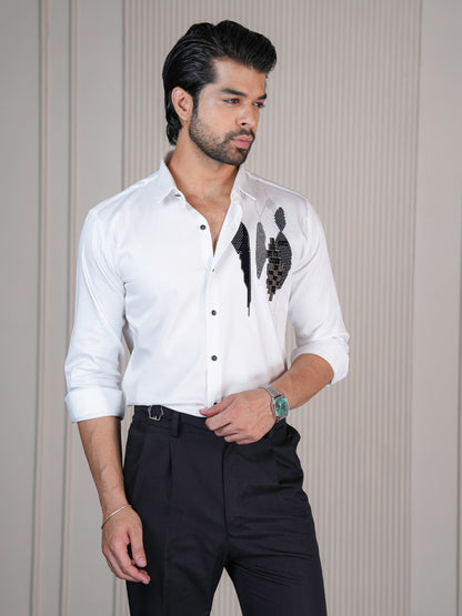 White Abstract Formal Shirt