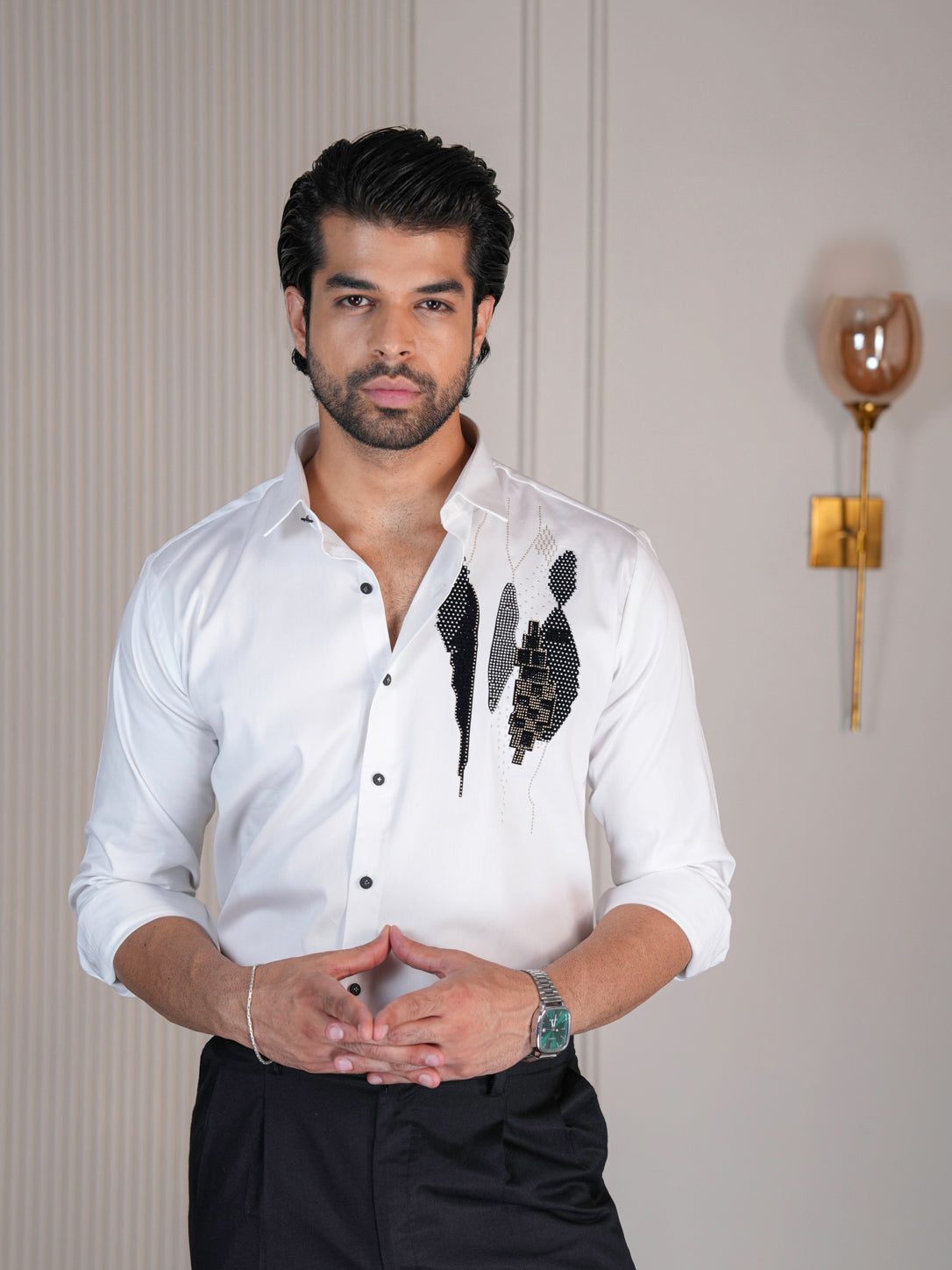 White Abstract Formal Shirt