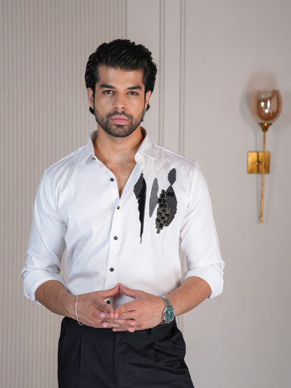White Abstract Formal Shirt