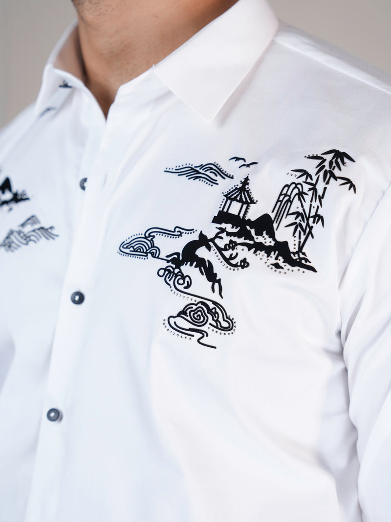 Zen Horizon White Designer Shirt